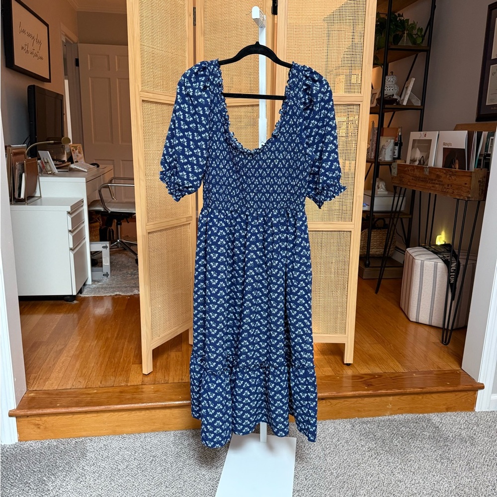 Hill House Louisa Nap Dress in Posy Navy Crepe